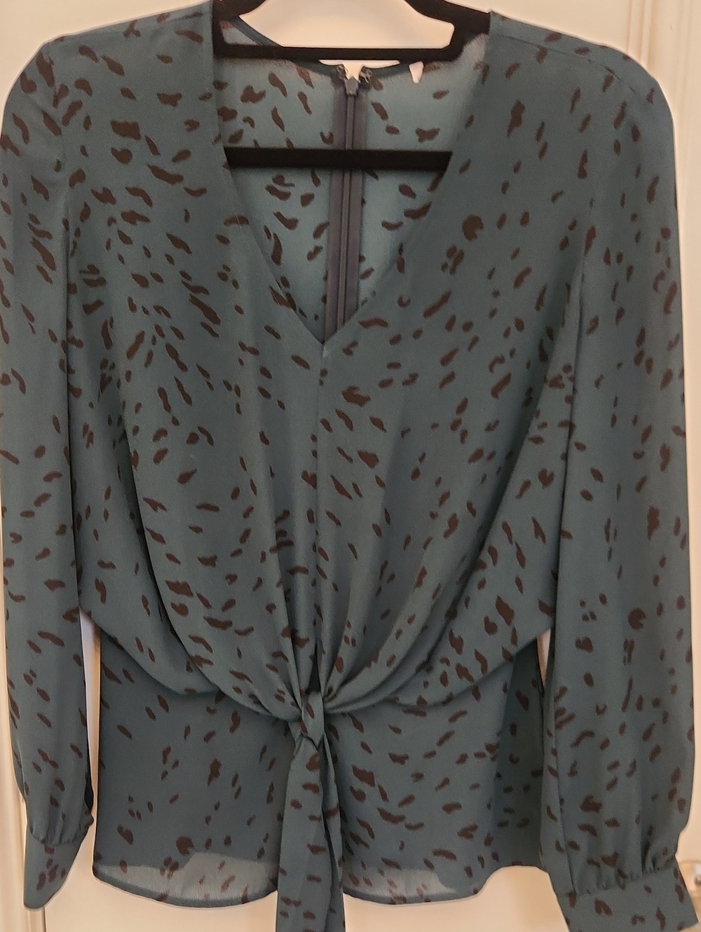 V-Neck Teal Tie-Front Long-Sleeve Dress